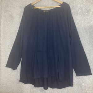 Diane Gilman Top Womens‎ 3X Blue Peplum Long Sleeve Pullover Stretch Lightweight